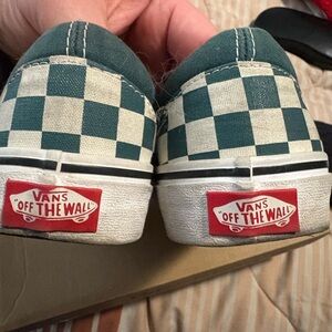 Vans Green and White Checkered Classic slip ons